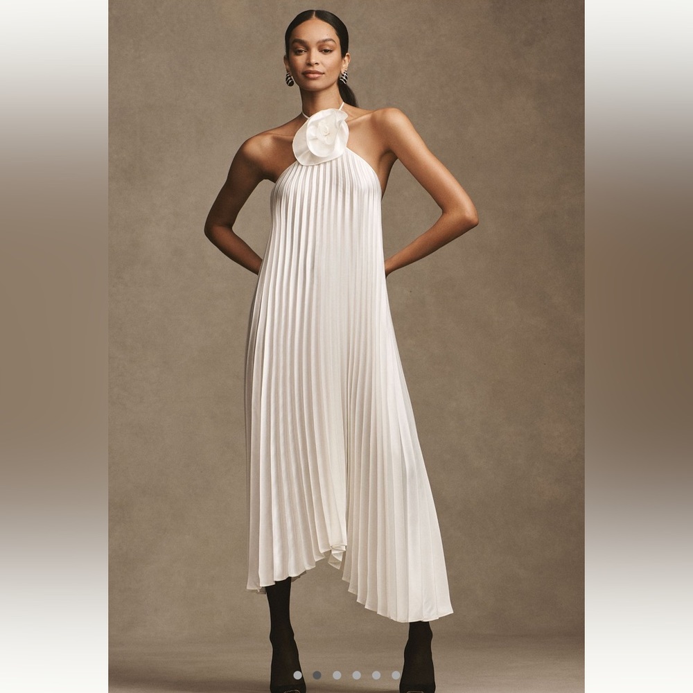 White Delfi Collective Giselle pleated halter midi dress